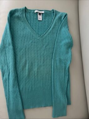 GAP Teal Cable Knit V-Neck Sweater - Women's